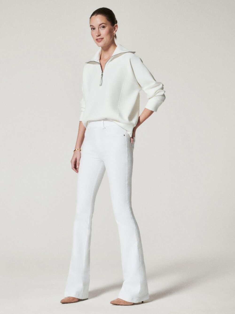 SPANX EveryWear Flare Jeans High Rise Shaping White Pull-On Size Large